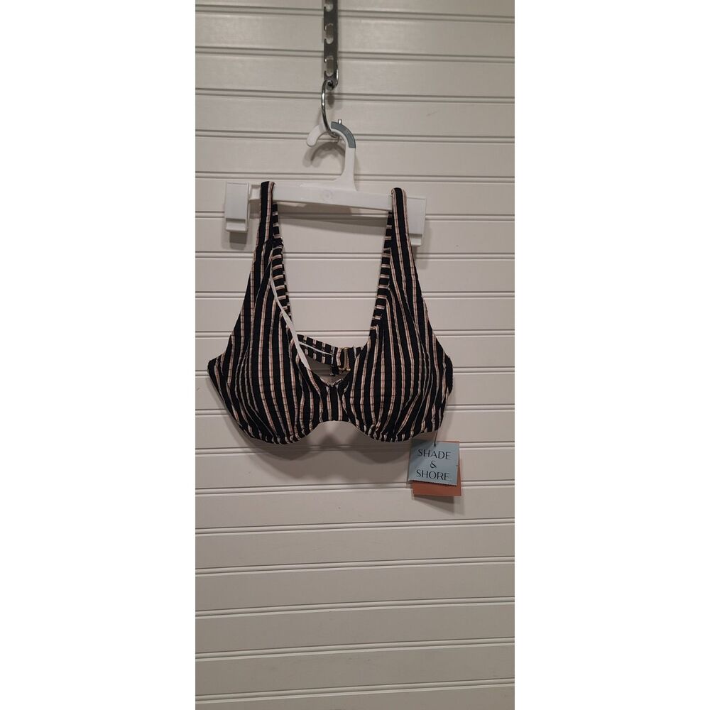 Shade & Shore Striped Ribbed Demi Underwire Bikini Top Size 34DD NWT